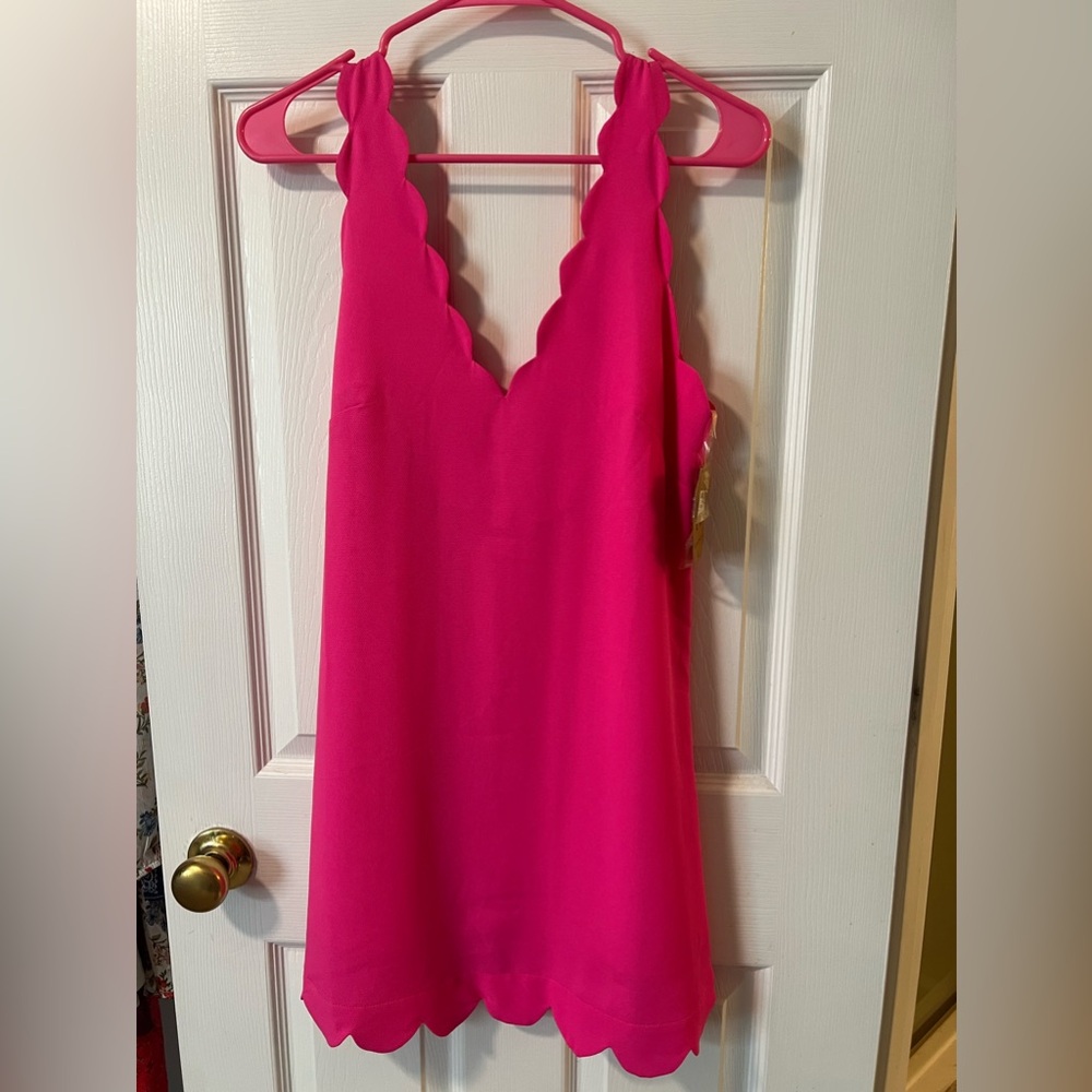 Hot pink tank top scalloped v neck dress NWT